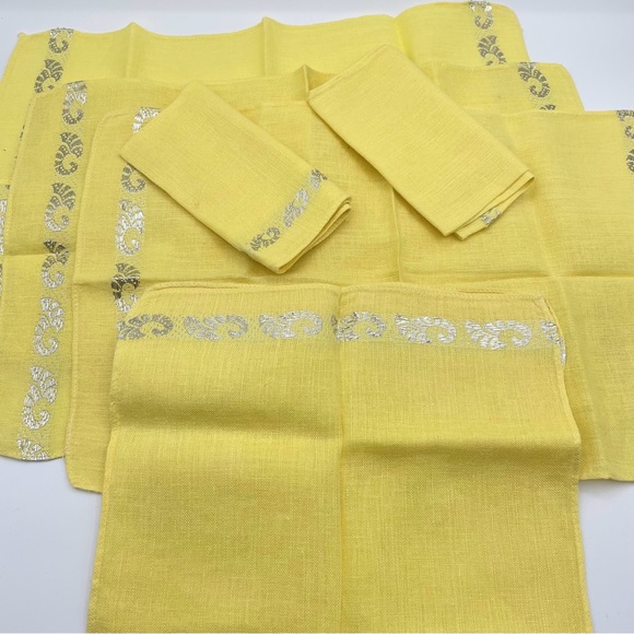 Vintage Kitchen Vintage Napkin Placemat Set Cloth Yellow Silver Cotton Linen Poshmark